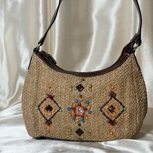 Tan Woven Beaded Shoulder Bag- Y2K Vibes